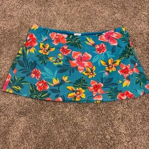 Lands' End Teal Floral Bikini Skirt